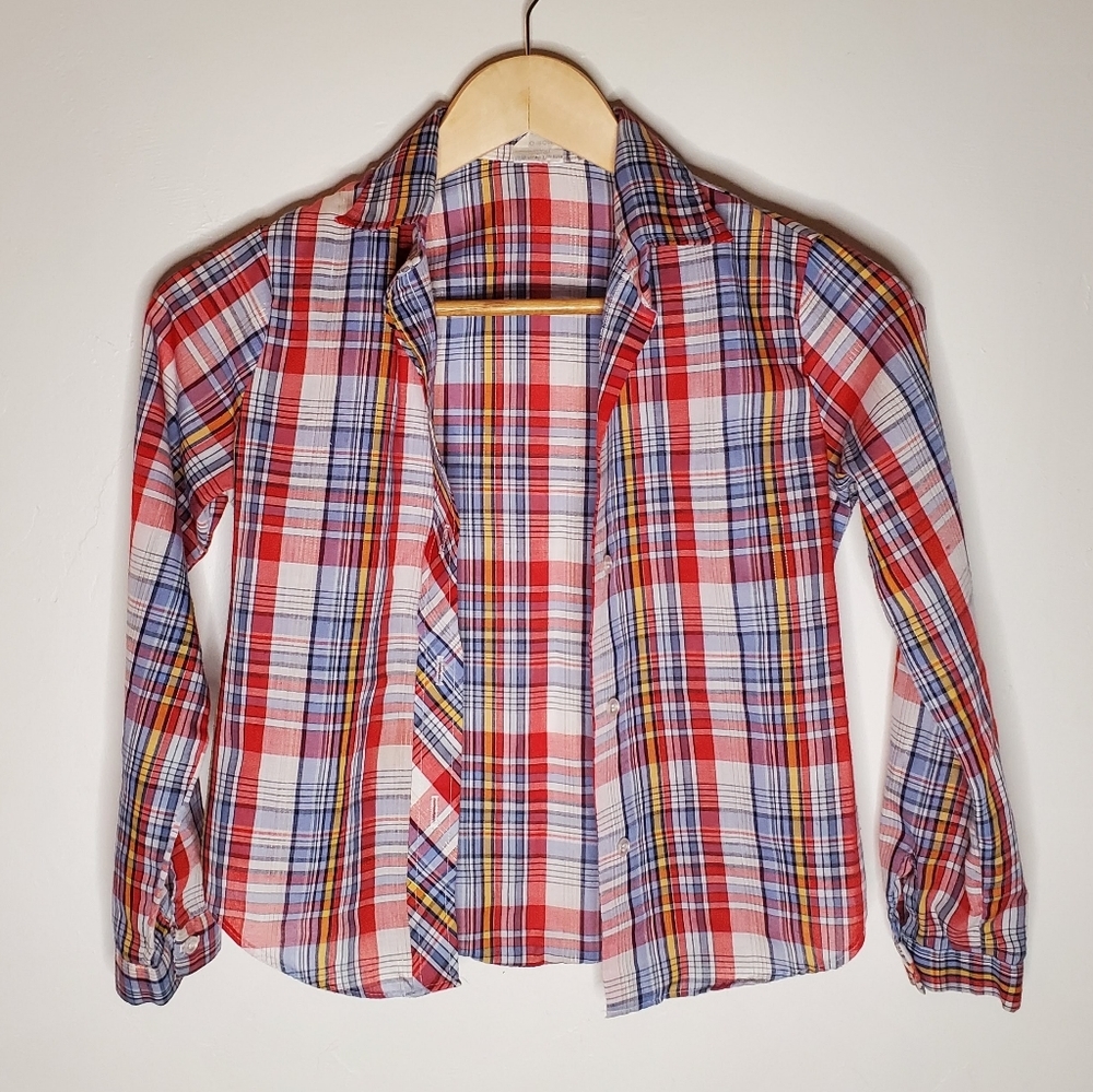 Bright and Basic Multi-color Vintage Plaid Shirt with Metallic Gold Threads - Picture 6 of 12